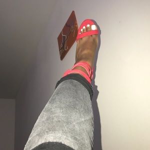 Red suede heel with straps